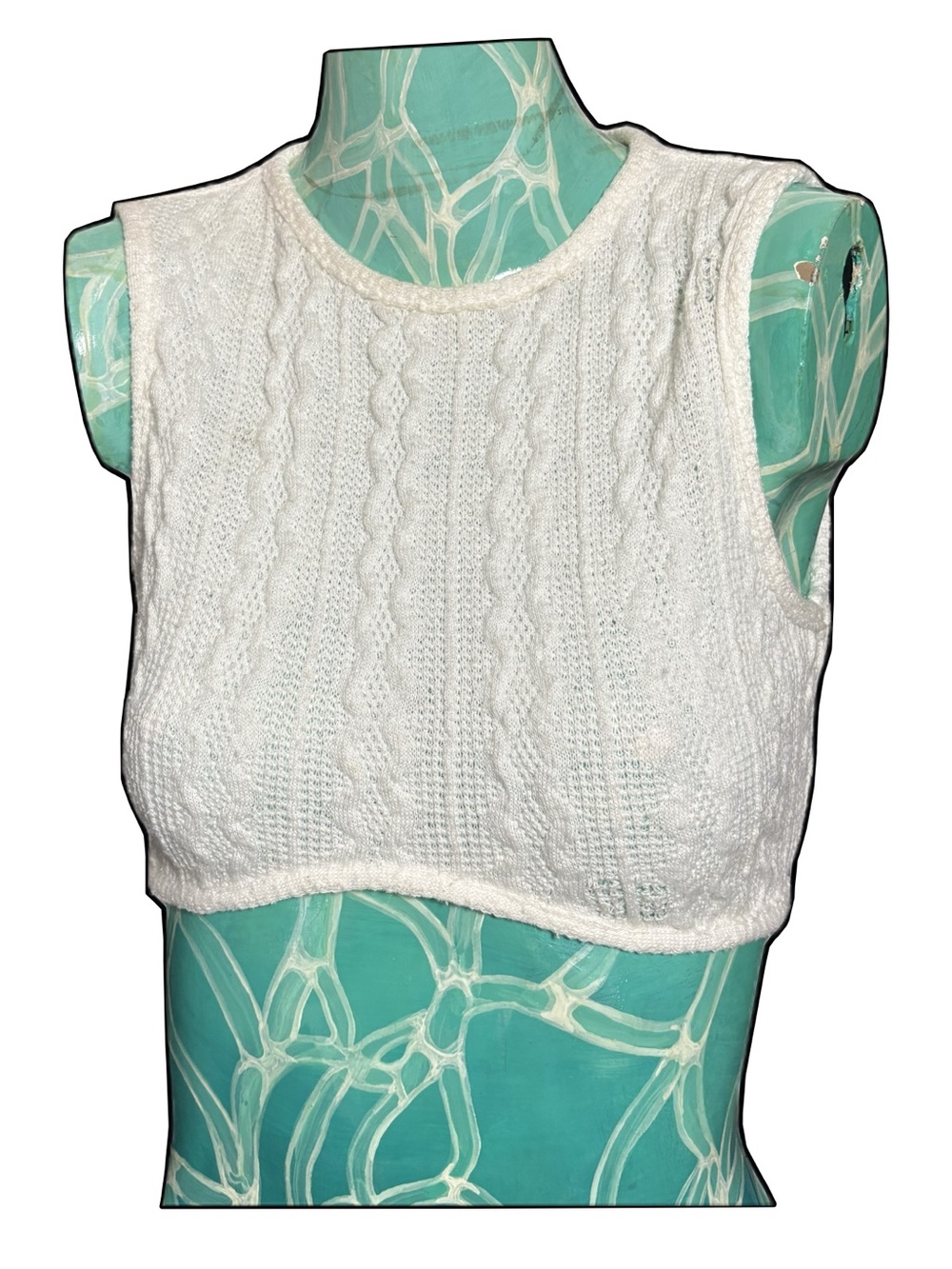 White Cable Knit Sleeveless Crop Top